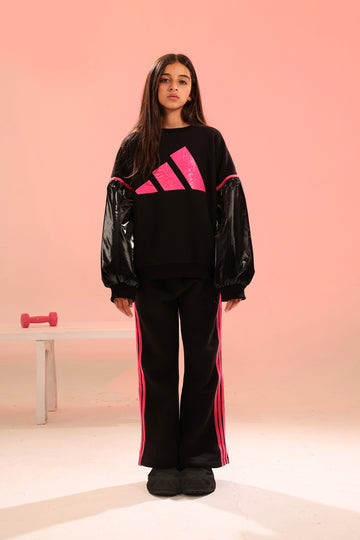 Kids Black Sports Set – Pink Accent & Statement Design