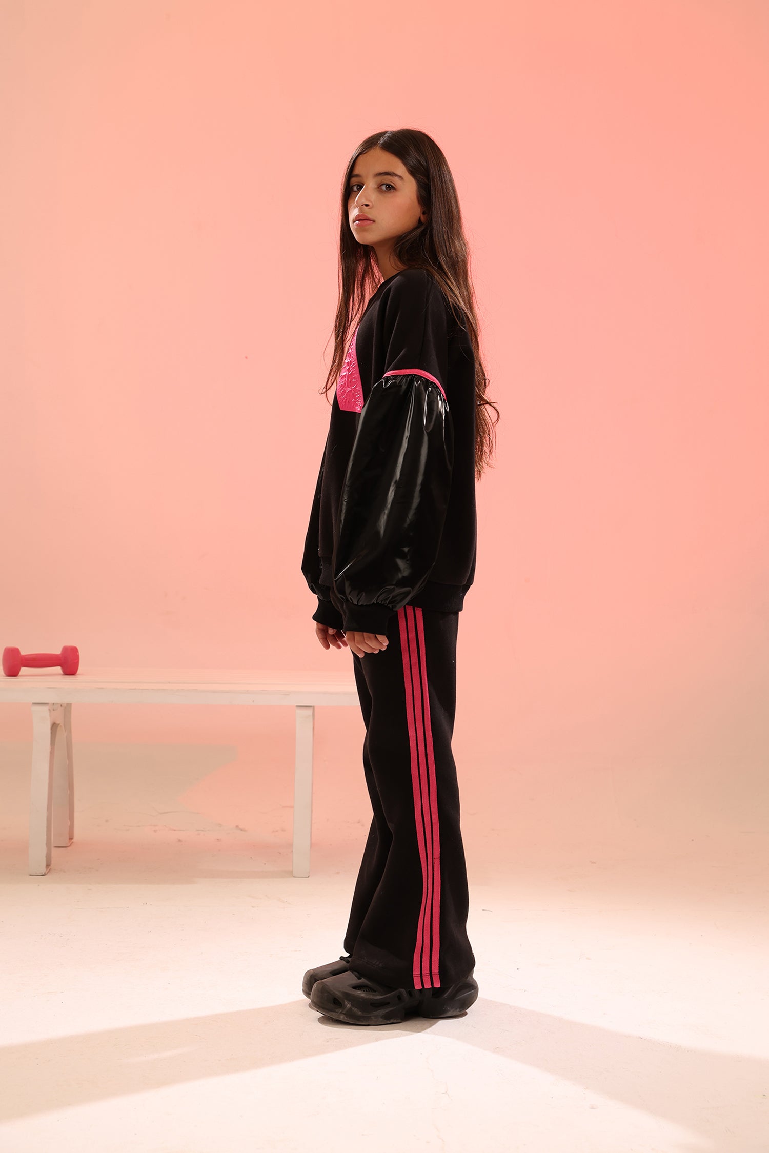 Kids Black Sports Set – Pink Accent & Statement Design