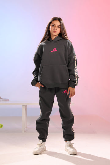 Kids sporty Hoodie & Jogger Set – Grey with Contrast Side Stripes