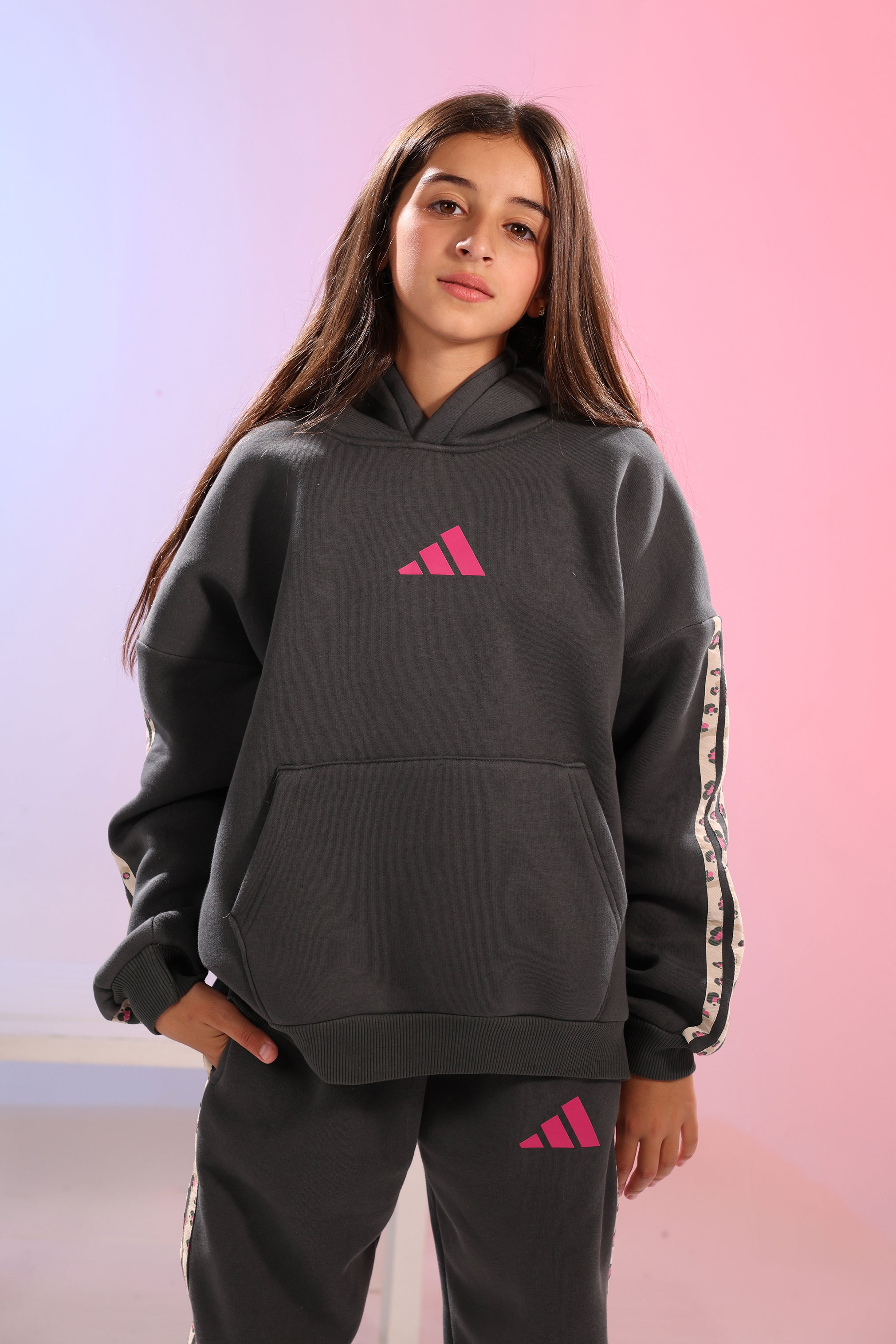 Kids sporty Hoodie & Jogger Set – Grey with Contrast Side Stripes