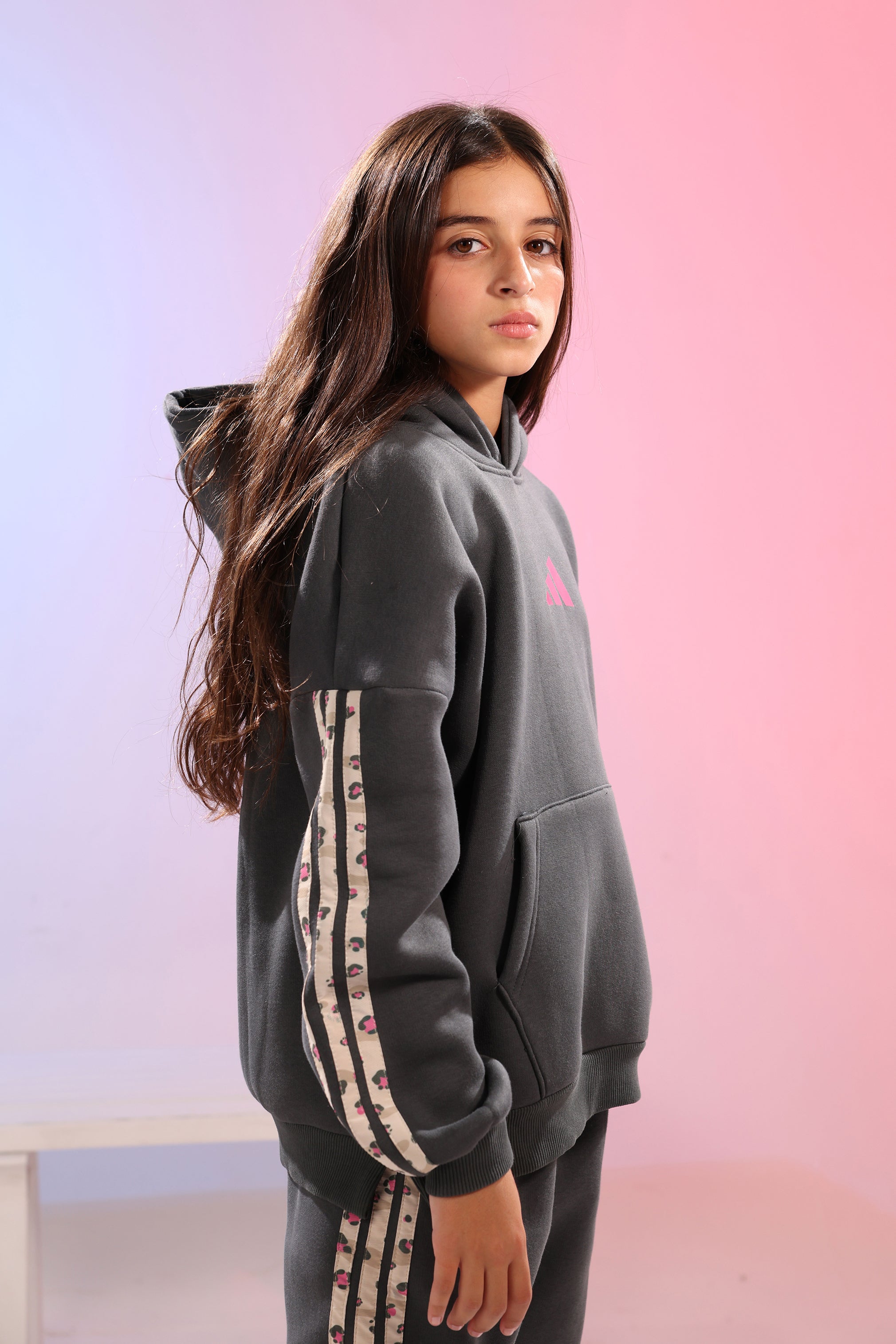 Kids sporty Hoodie & Jogger Set – Grey with Contrast Side Stripes