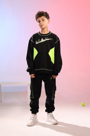 Kids Black Sportswear Set with Neon Green Details – Active Street Style