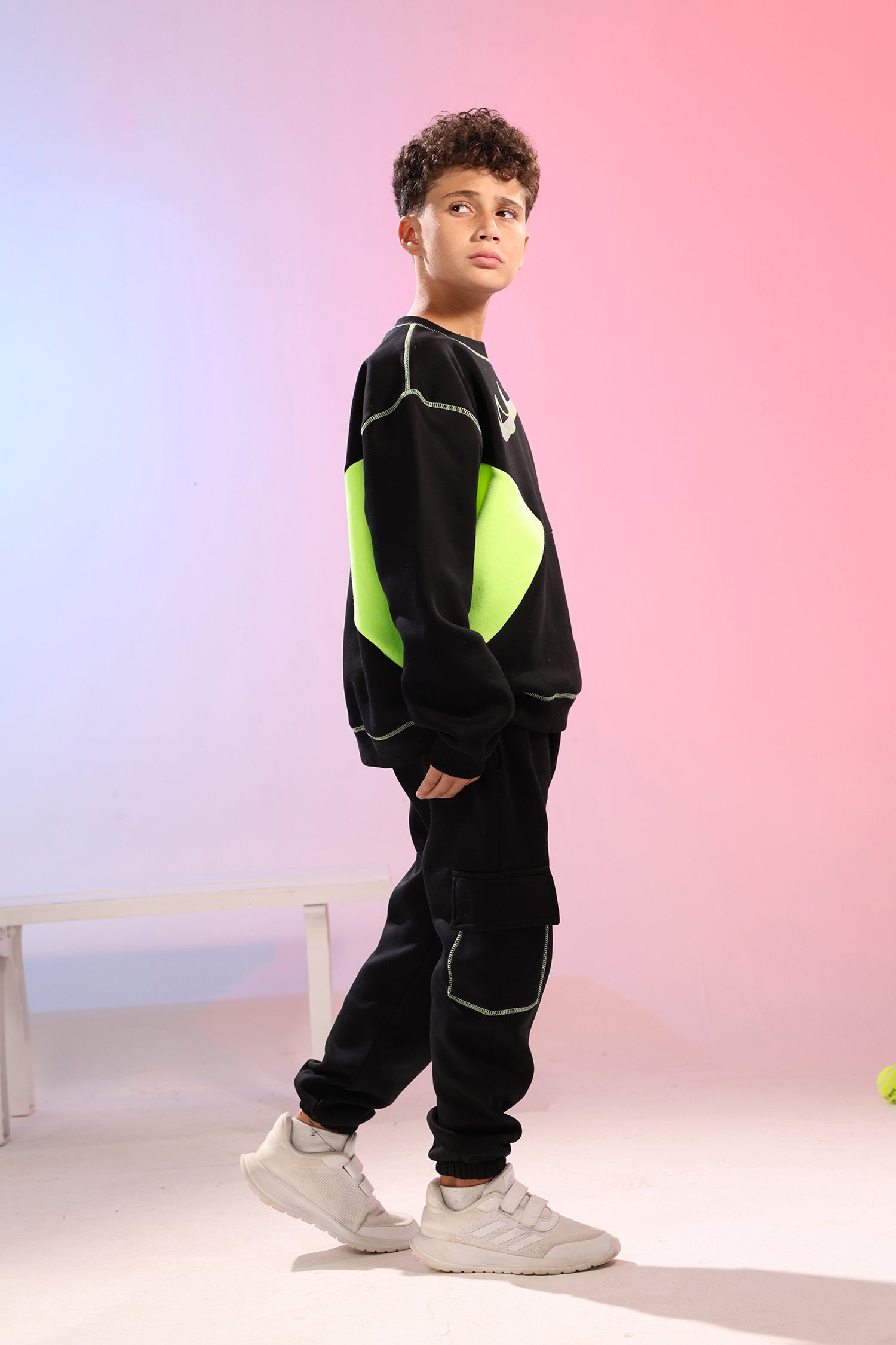 Kids Black Sportswear Set with Neon Green Details – Active Street Style