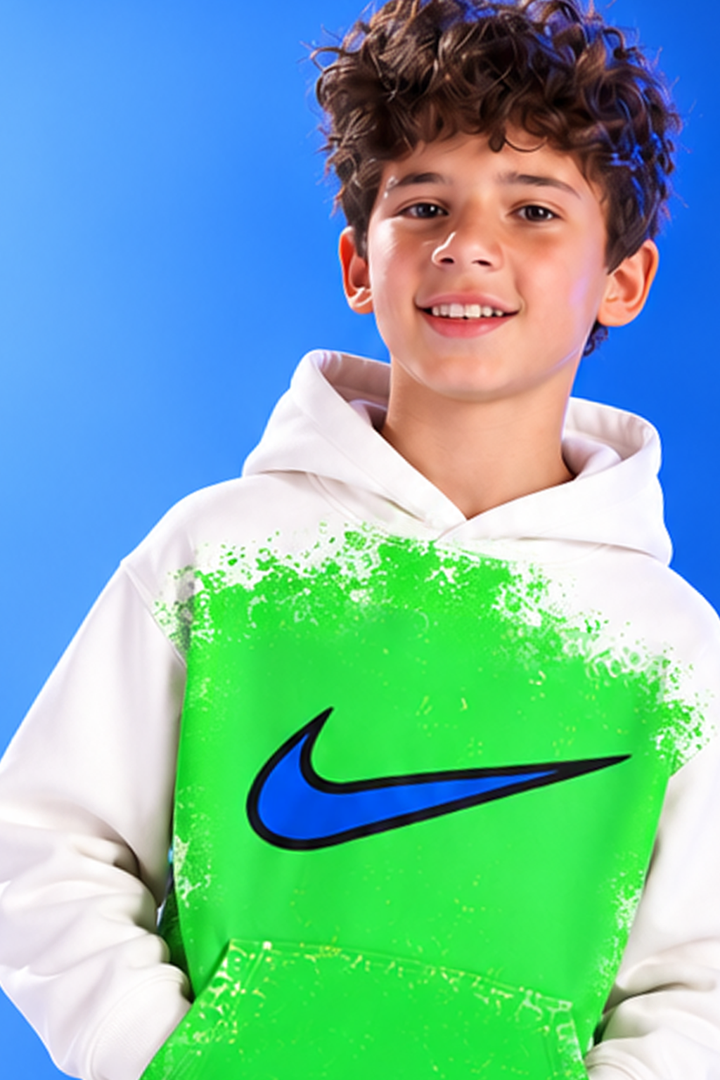 Boys’ Nike Neon Green Hoodie & Jogger Set – White & Dark Grey