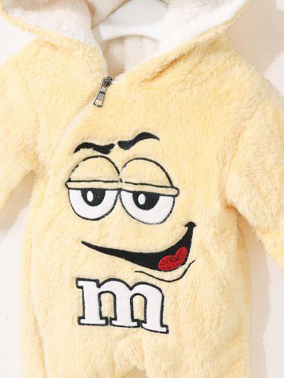 Yellow Fleece Hooded Suit with M&M Cartoon