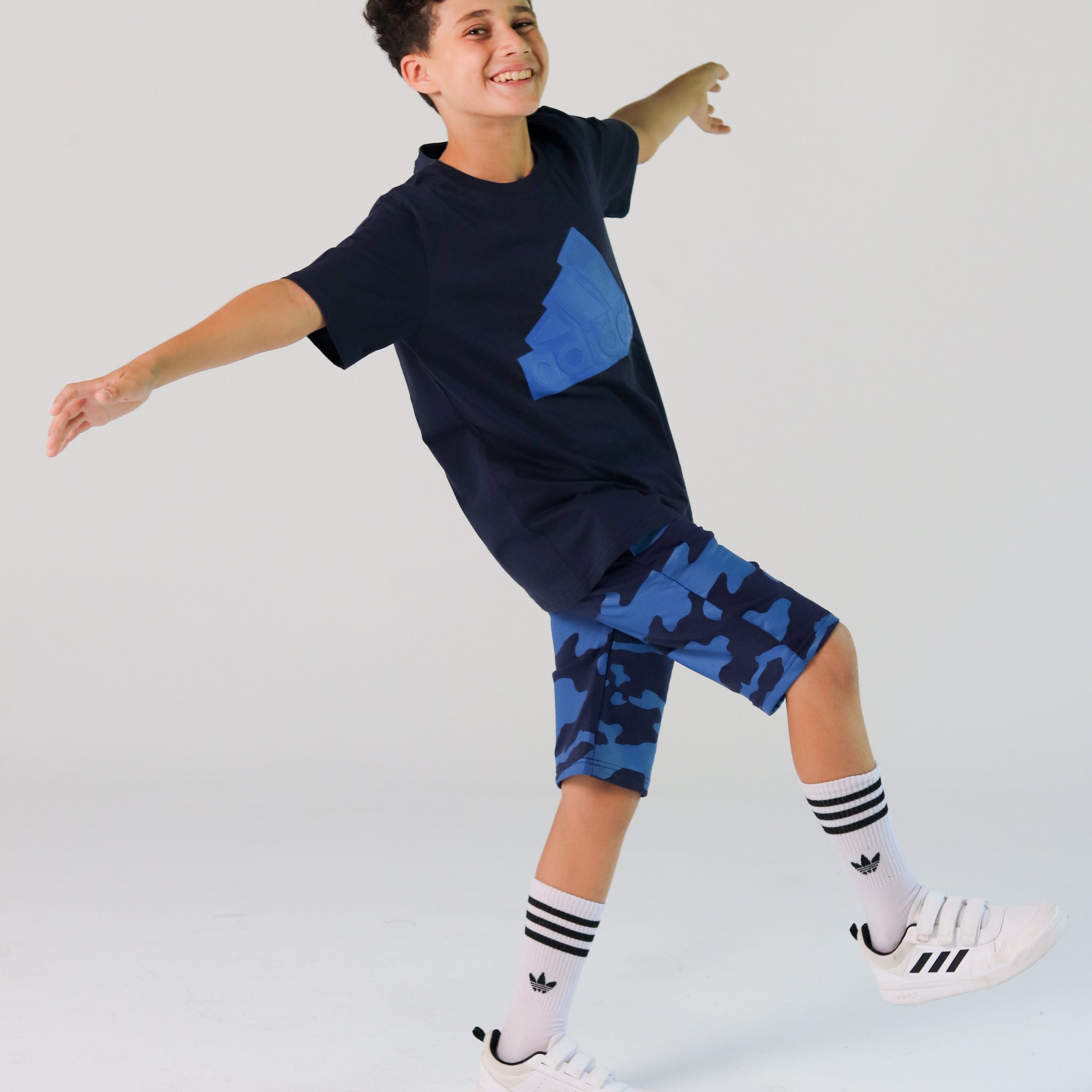 Adidas Boys’ Sport Set – Black Tee with Blue Logo & Camo Shorts