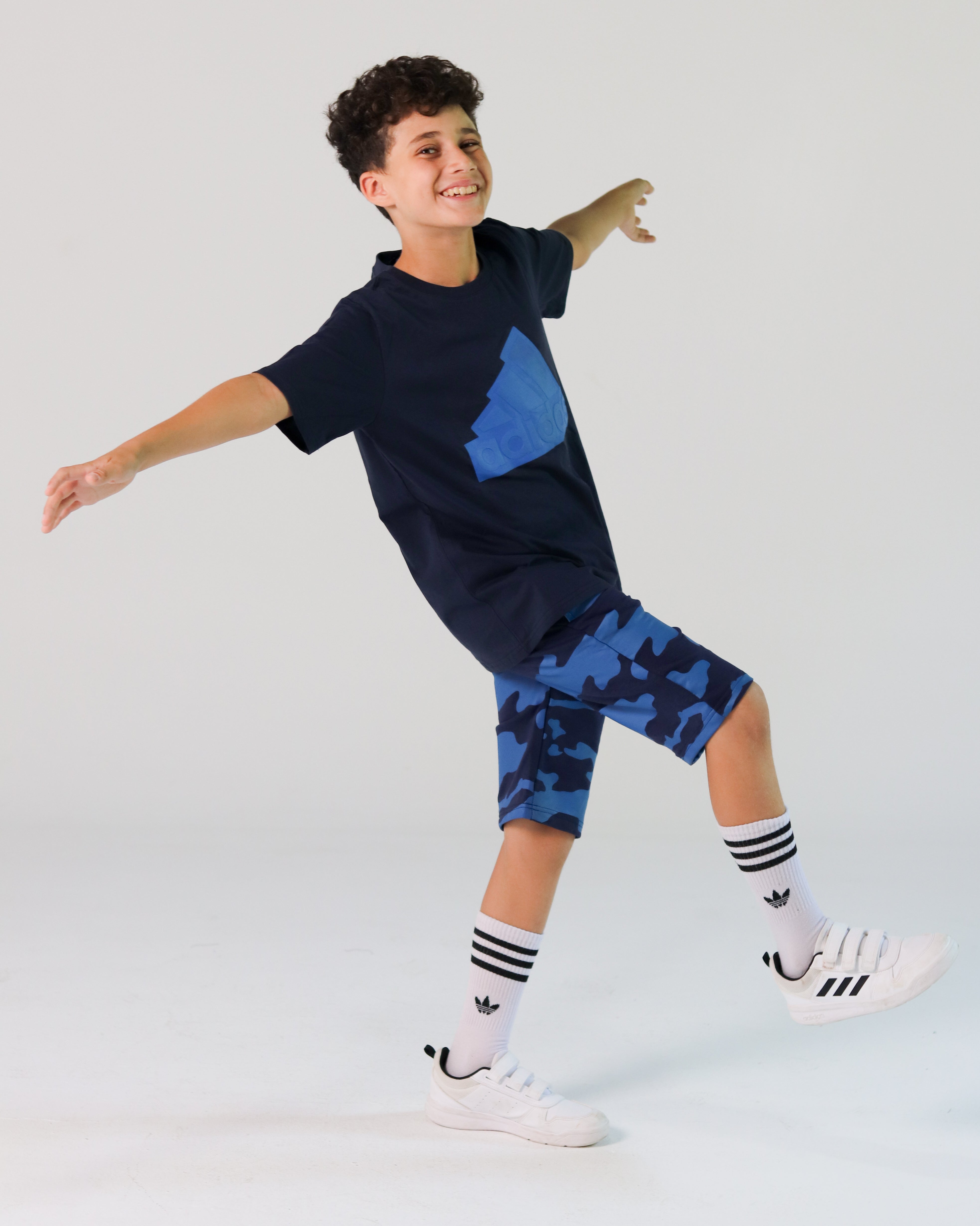 Adidas Boys’ Sport Set – Black Tee with Blue Logo & Camo Shorts