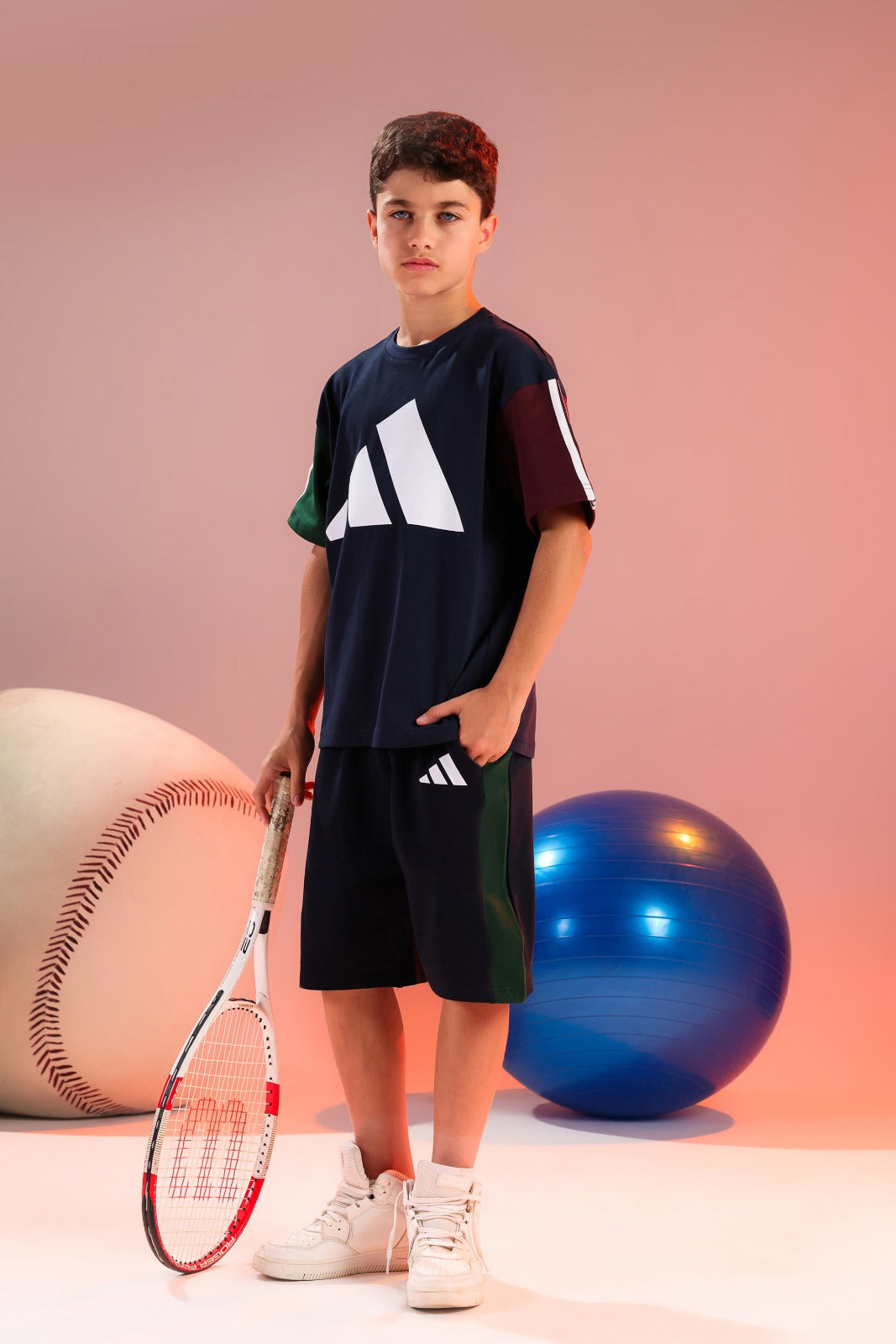 Kids Navy Sports Set | Color Block T-Shirt & Shorts | Activewear for Boys