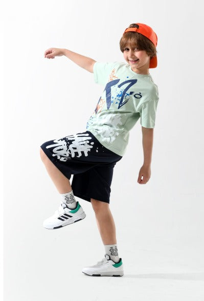 Kids Graffiti Print T-Shirt & Shorts Set – Summer Casual Outfit