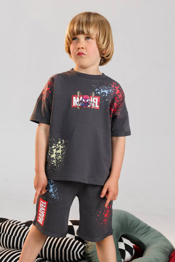 Boys Marvel Spider-Man Summer Set – Dark Grey T-Shirt & Shorts