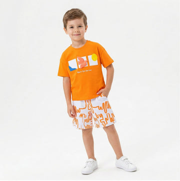 Boys Orange Summer T-Shirt & Printed Shorts Set – Above the Horizon