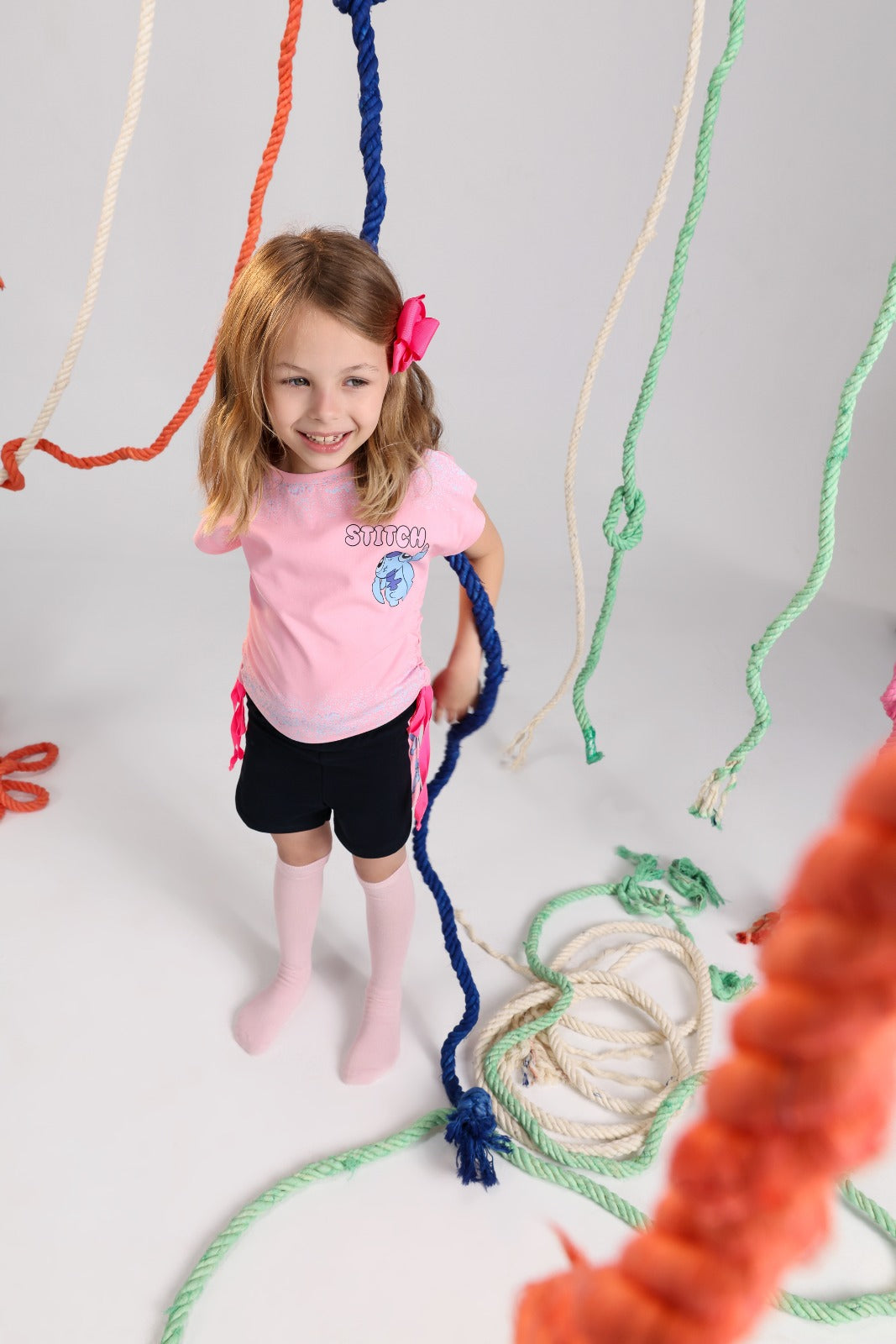 Girls Summer Pajama Set – Pink Graphic T-Shirt & Black Shorts Sleepwear
