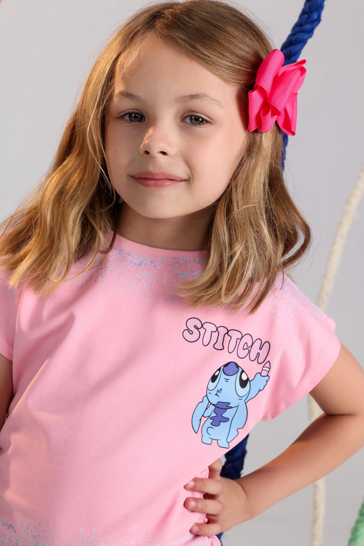 Girls Summer Pajama Set – Pink Graphic T-Shirt & Black Shorts Sleepwear