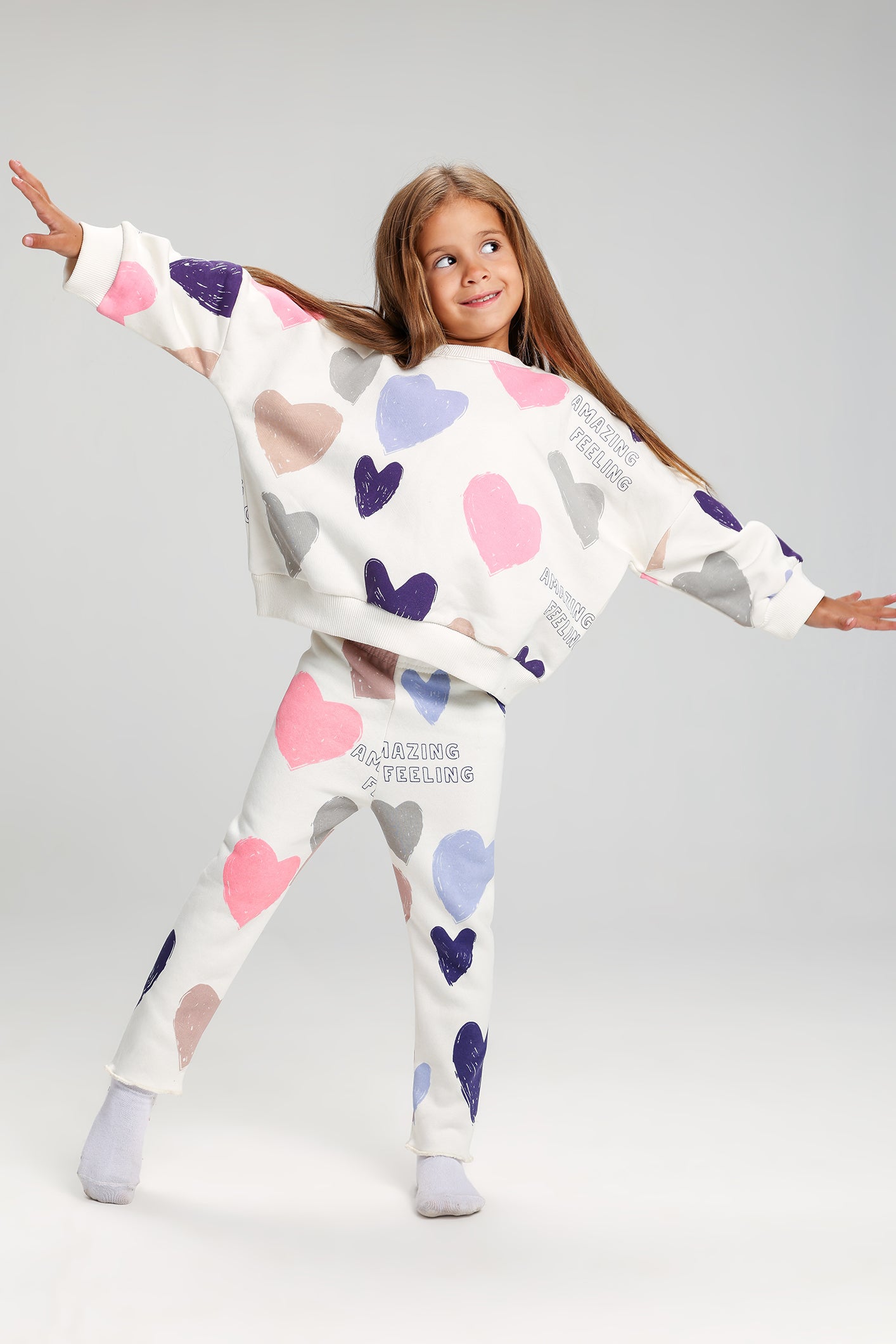 Amazing Feeling Heart Print Kids Melton Tracksuit – Soft, Fun & Full of Color