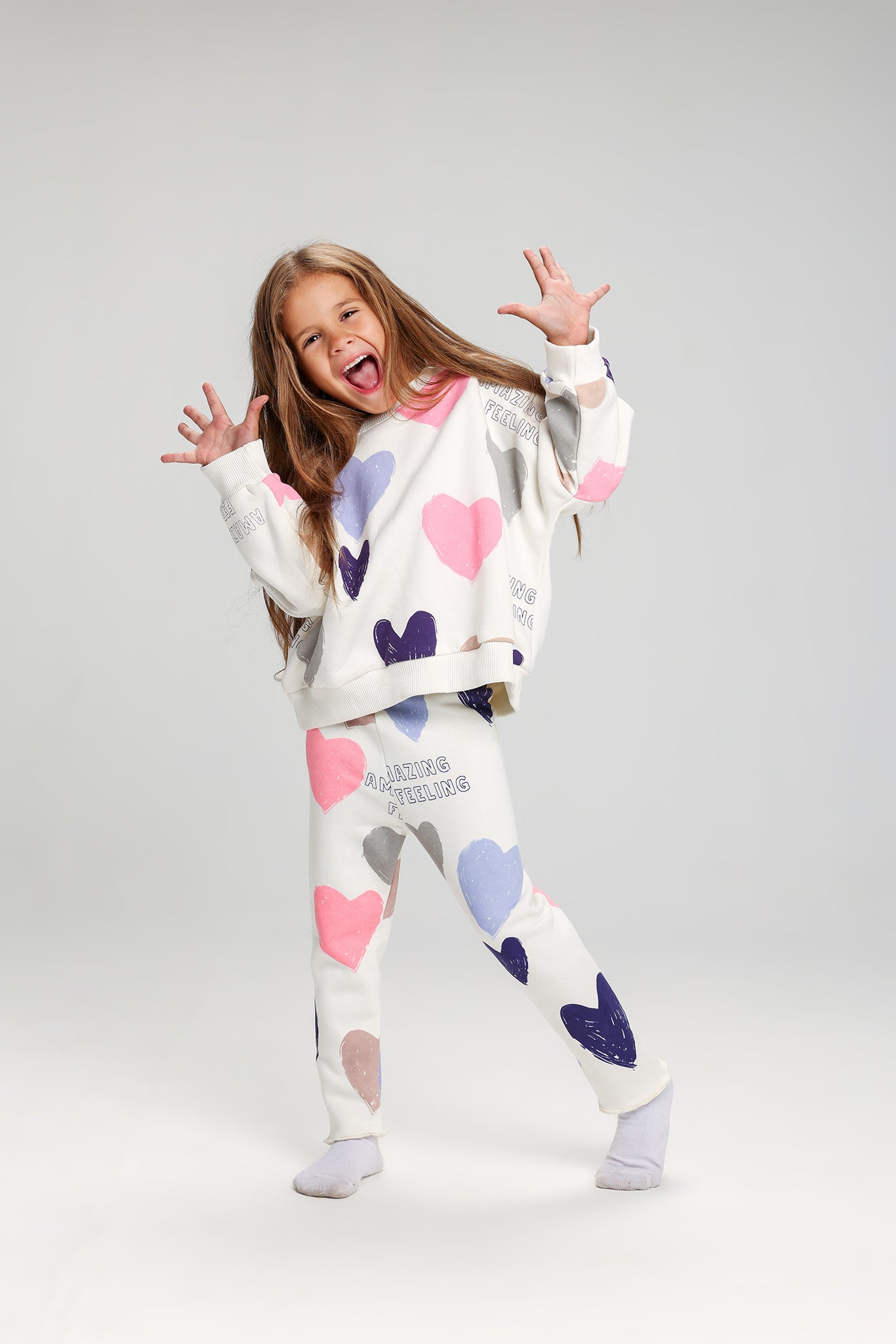 Amazing Feeling Heart Print Kids Melton Tracksuit – Soft, Fun & Full of Color
