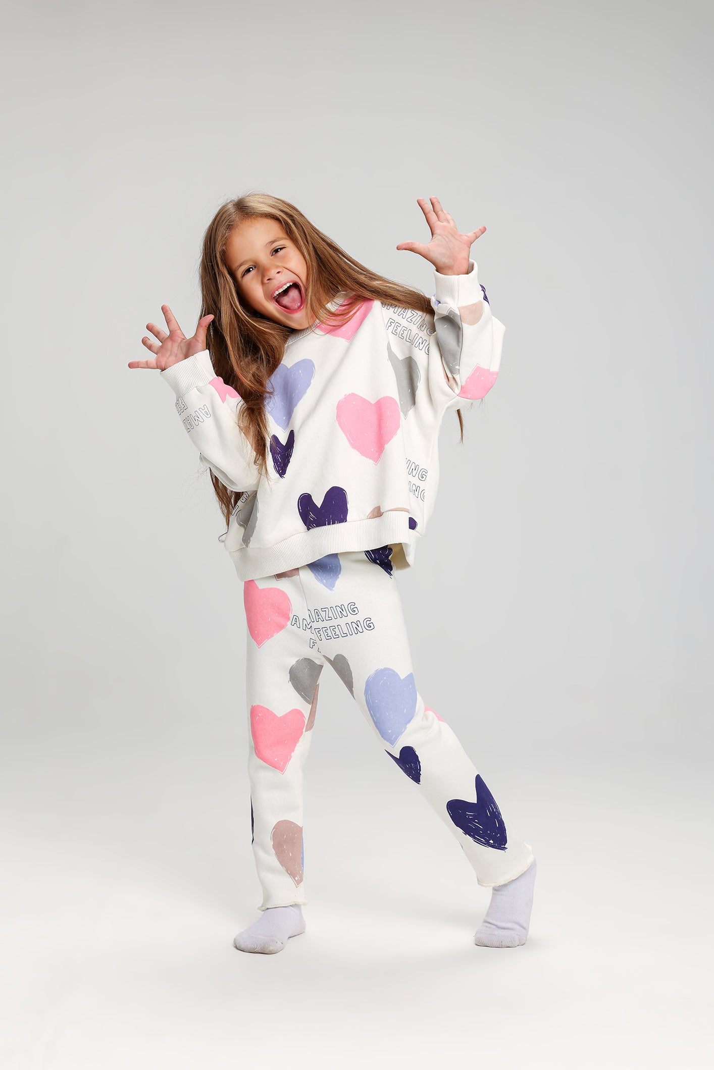 Amazing Feeling Heart Print Kids Melton Tracksuit – Soft, Fun & Full of Color