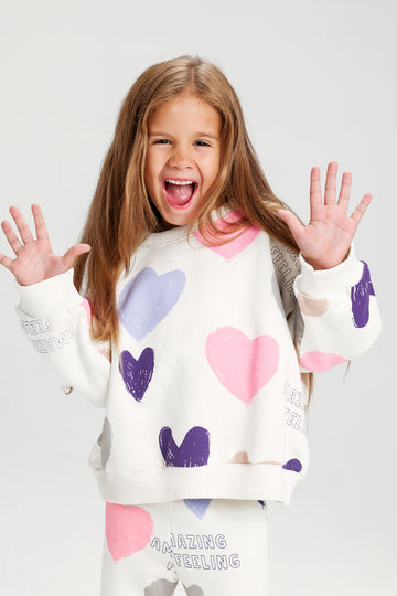 Girls heart print melton tracksuit soft fun colorful - Kikidoo Kids Egypt