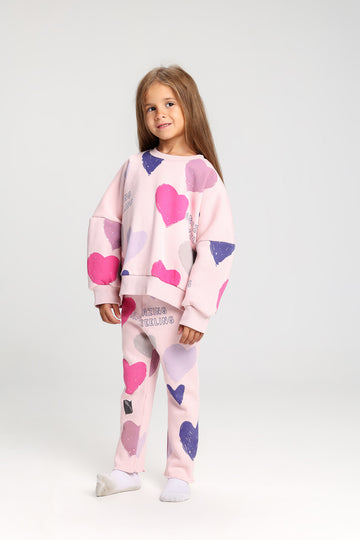 Amazing Feeling Pink Heart Print Kids Melton Tracksuit – Soft, Fun & Full of Color