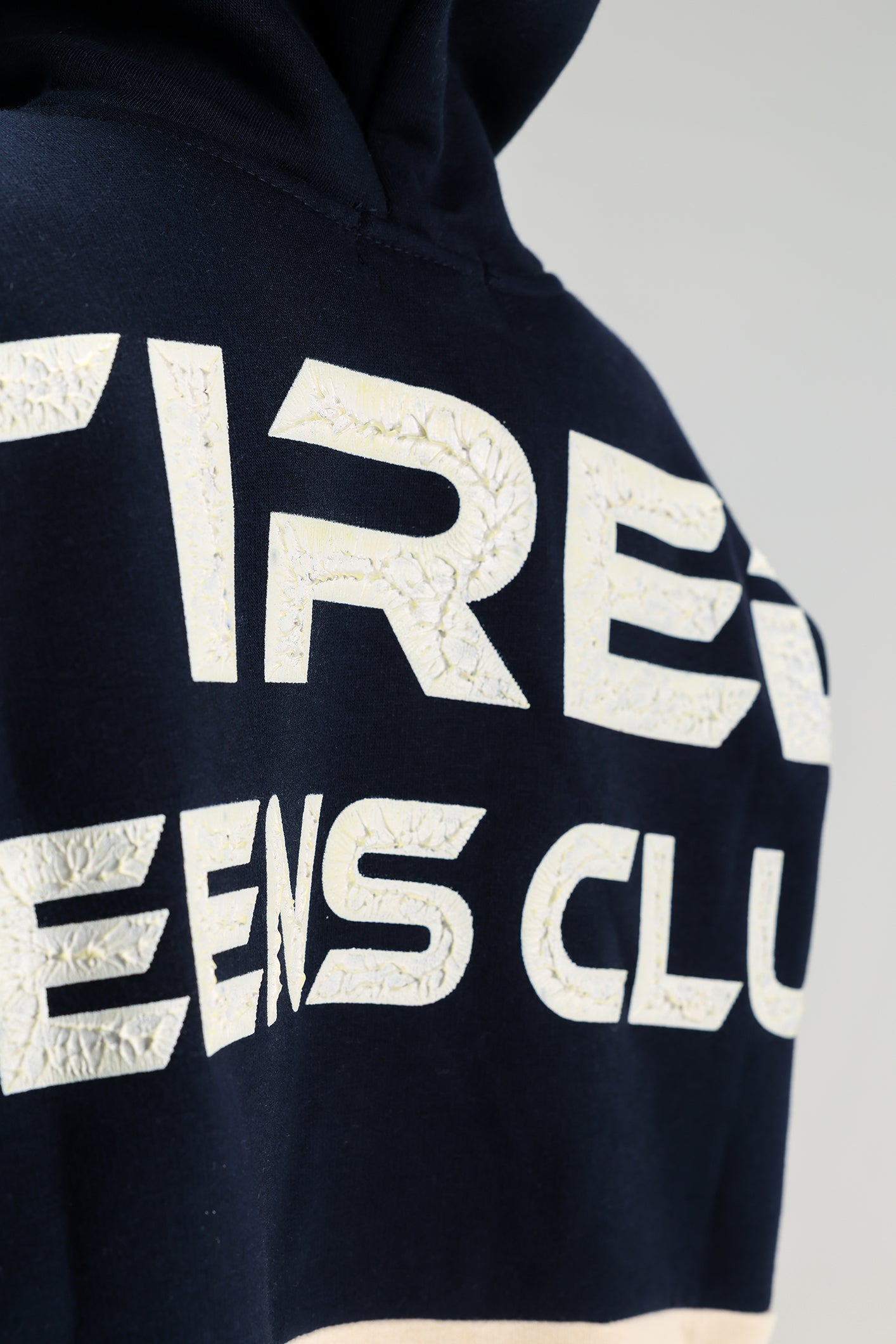 Boys’ Navy & Beige Melton Cotton Winter Tracksuit – “Tired Teens Club” Printed Hoodie & Pants Set