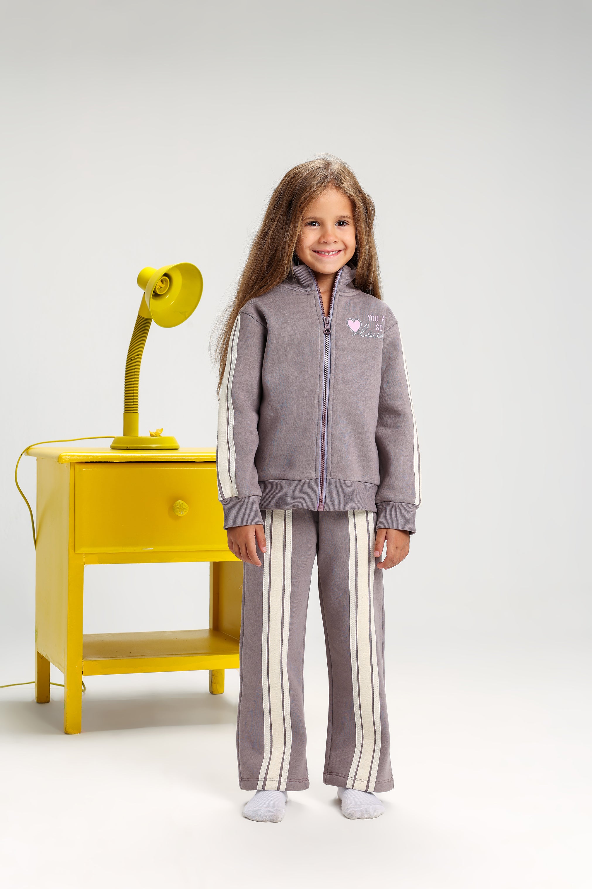 Girls’ Cotton Winter Tracksuit – 2-Piece Zipper Jacket & Pants Set (kashmir)