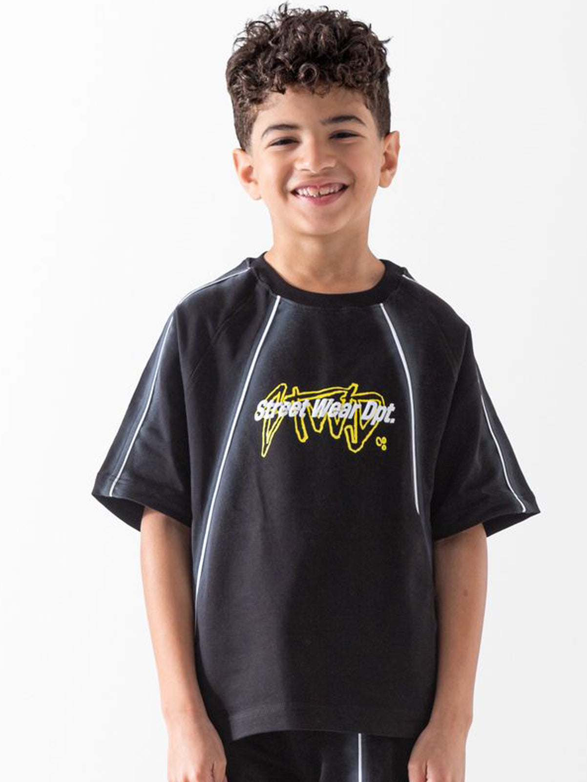 Kids Black Streetwear Set – Printed T-Shirt & Shorts Sport Outfit