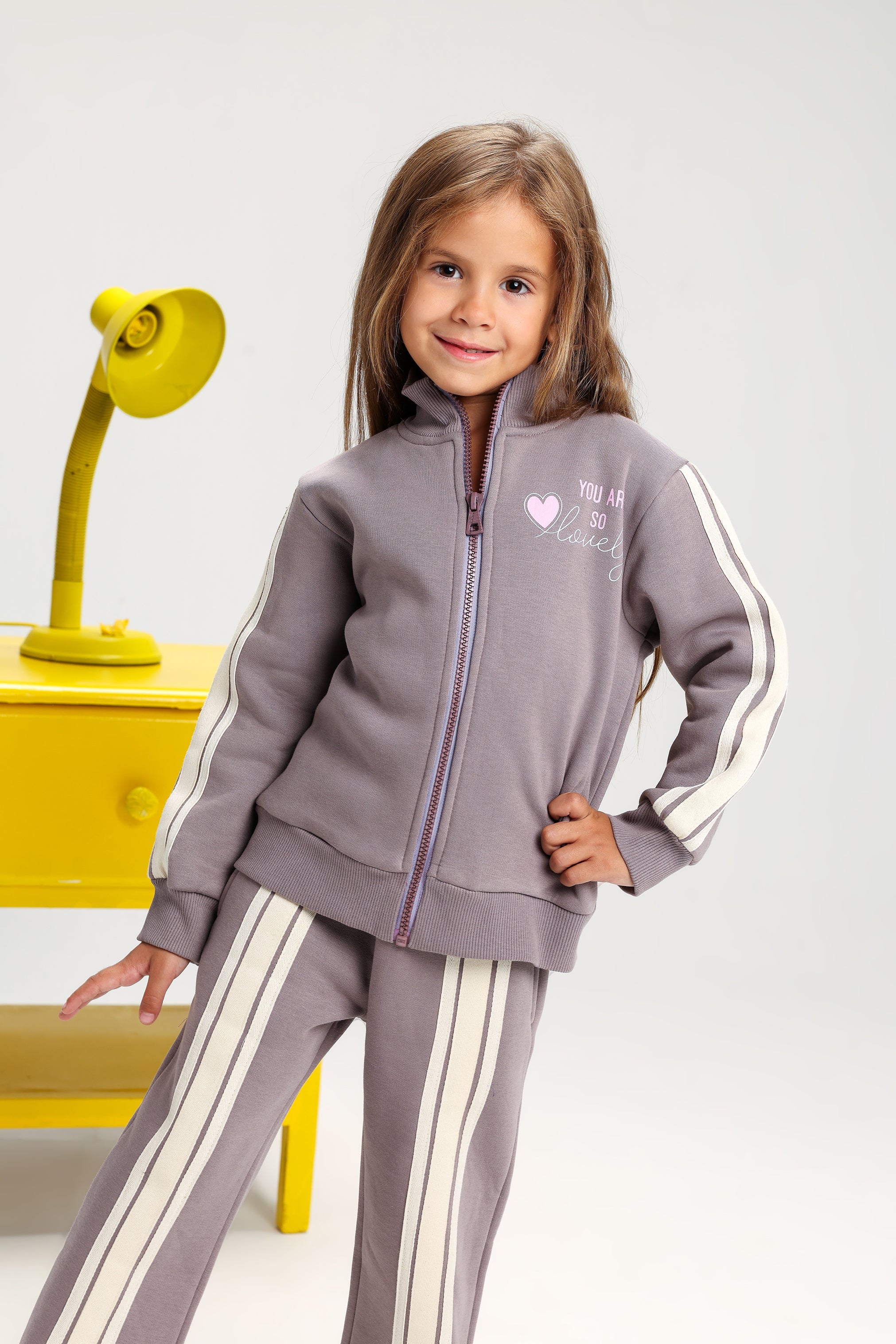 Girls’ Cotton Winter Tracksuit – 2-Piece Zipper Jacket & Pants Set (kashmir)