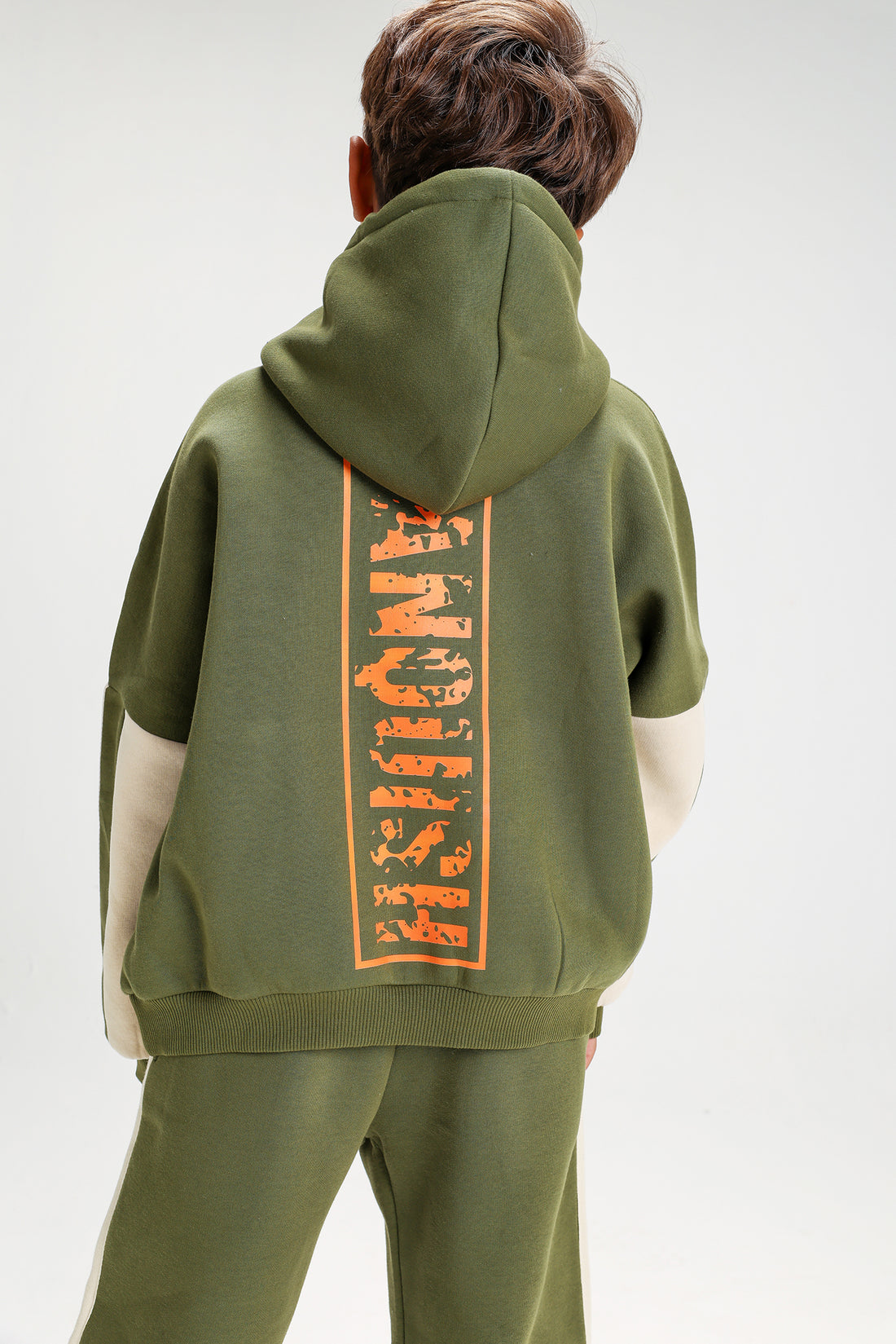 Boys’oily green Melton Cotton Winter Tracksuit – Goku Printed Hoodie & Pants Set