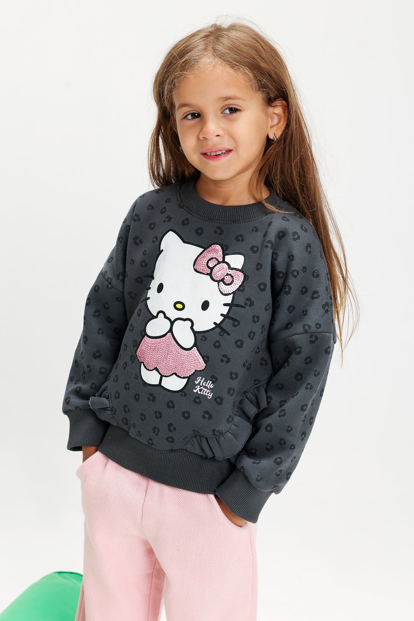 Girls’ Hello Kitty Melton Cotton suit – Dark Grey with Pink Sequin Details