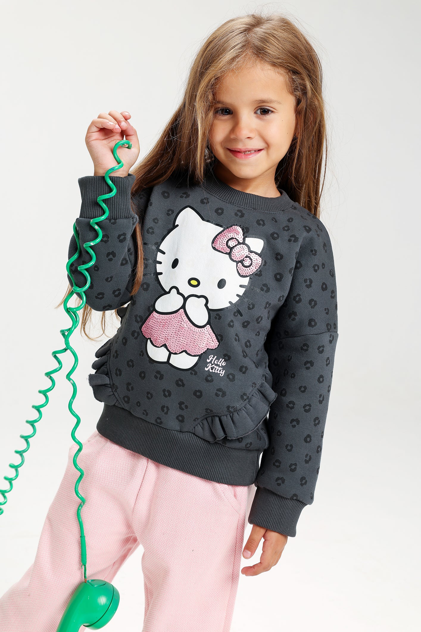 Girls’ Hello Kitty Melton Cotton suit – Dark Grey with Pink Sequin Details