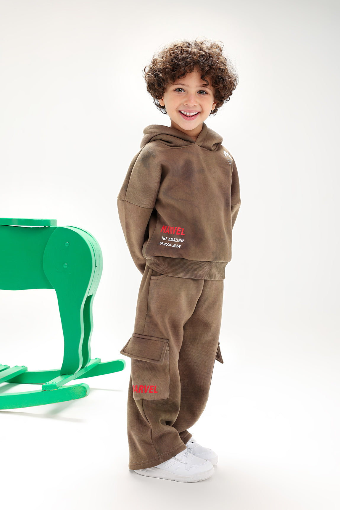 Boys’ Marvel Spider-Man Melton Cotton Tracksuit – 2-Piece Hoodie & Cargo Pants Set (Brown)