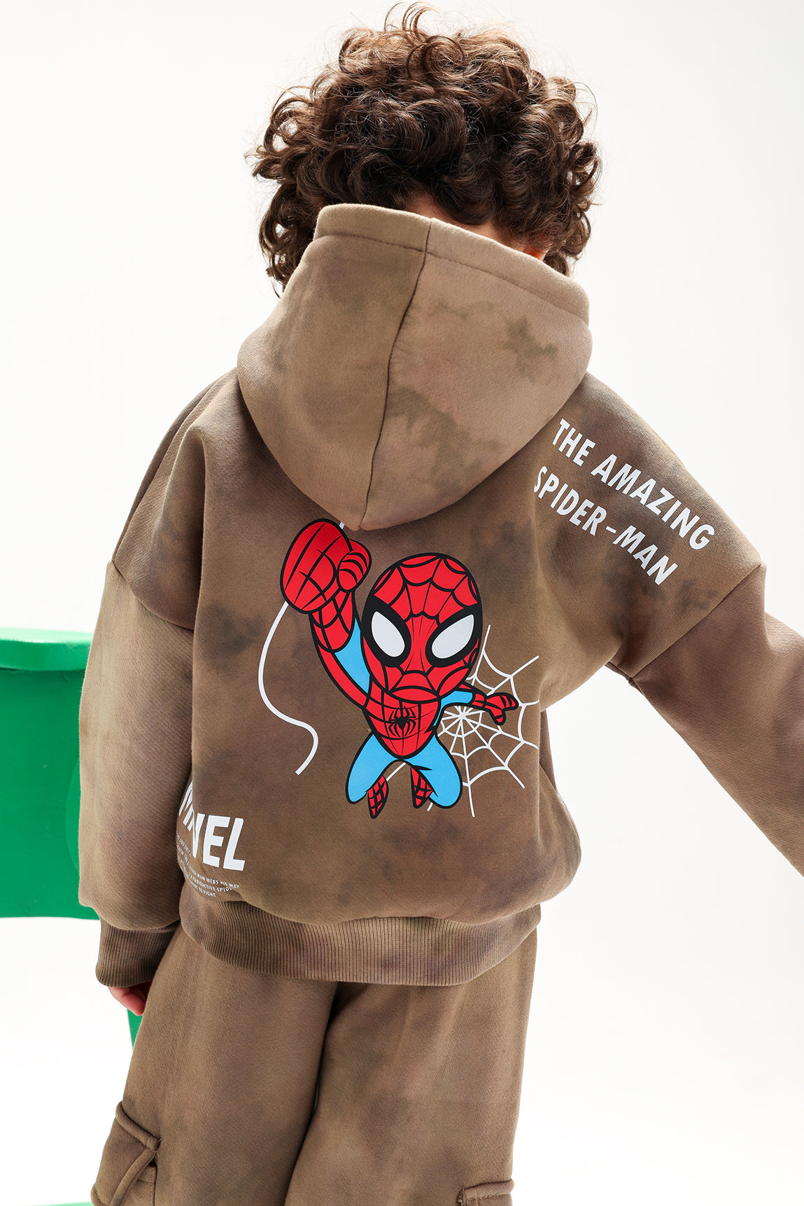 Boys’ Marvel Spider-Man Melton Cotton Tracksuit – 2-Piece Hoodie & Cargo Pants Set (Brown)