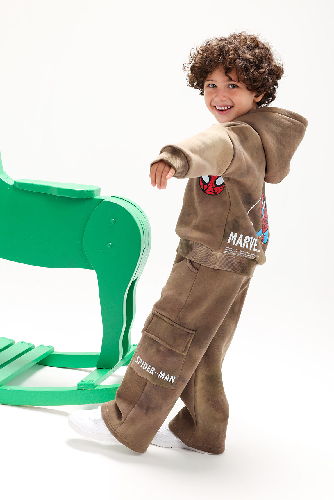 Boys’ Marvel Spider-Man Melton Cotton Tracksuit – 2-Piece Hoodie & Cargo Pants Set (Brown)