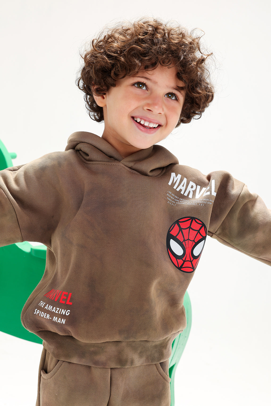 Boys’ Marvel Spider-Man Melton Cotton Tracksuit – 2-Piece Hoodie & Cargo Pants Set (Brown)