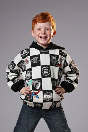 Kids Marvel checkered hoodie black white official comics print - Kikidoo Kids Egypt