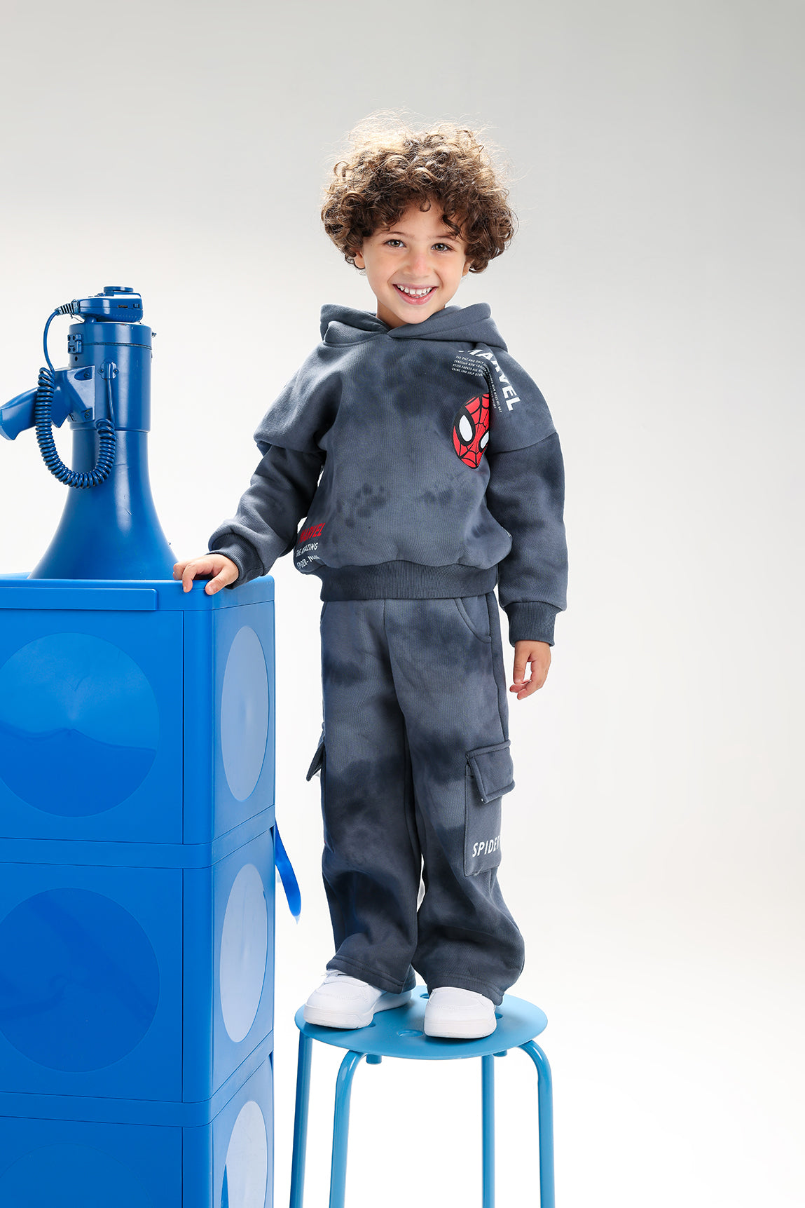 Boys’ Marvel Spider-Man Melton Cotton Tracksuit – 2-Piece Hoodie & Cargo Pants Set (Dark Grey)