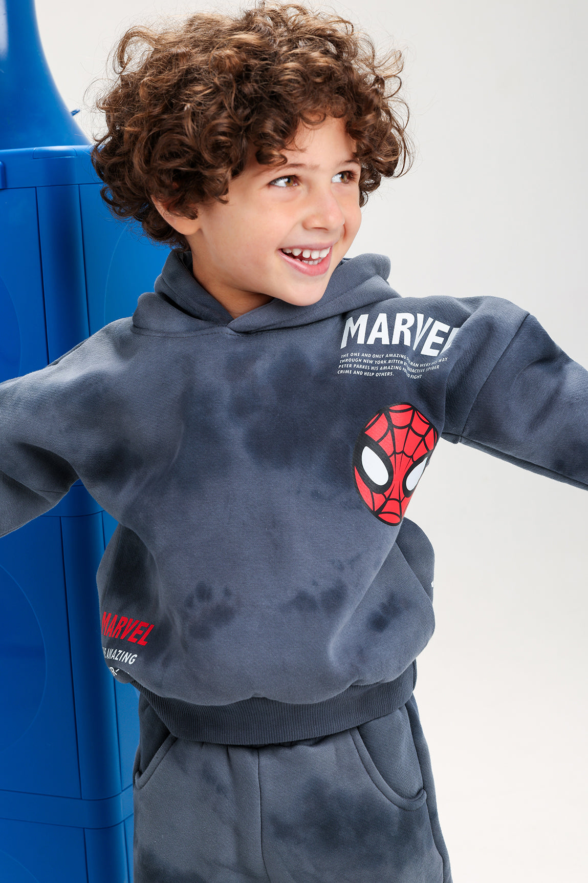 Boys’ Marvel Spider-Man Melton Cotton Tracksuit – 2-Piece Hoodie & Cargo Pants Set (Dark Grey)