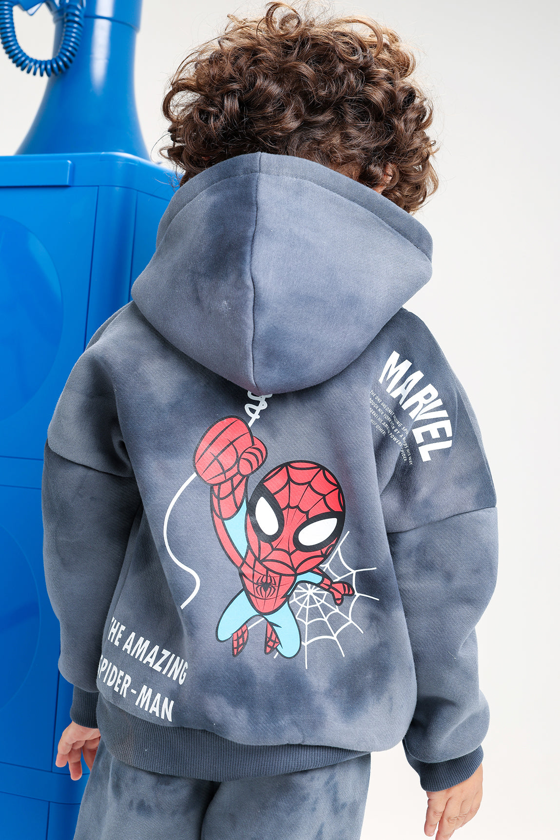 Boys’ Marvel Spider-Man Melton Cotton Tracksuit – 2-Piece Hoodie & Cargo Pants Set (Dark Grey)