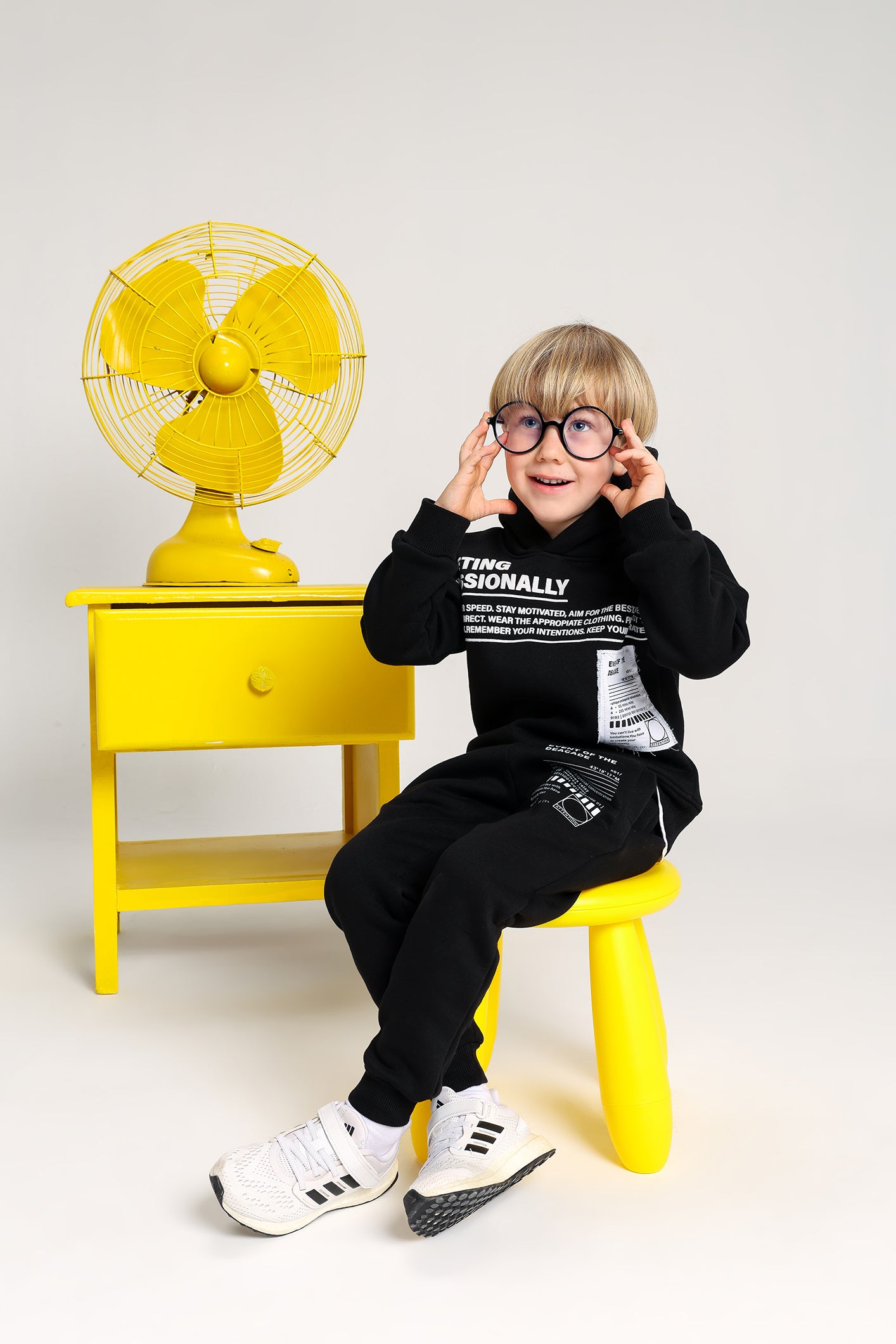 Boys’ Black Printed Melton Cotton Winter Tracksuit – 2-Piece Hoodie & Pants Set