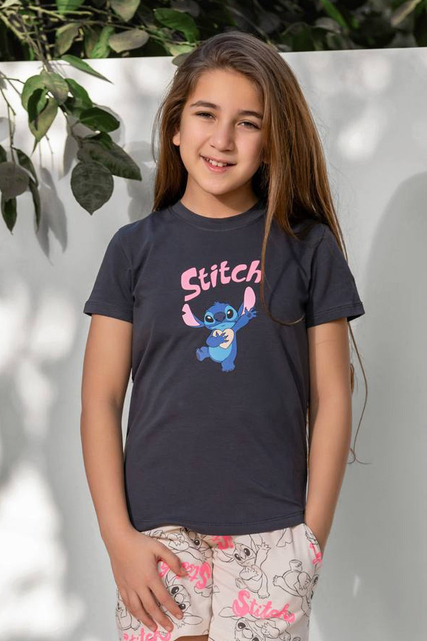 Girls Stitch Summer Set – Graphic Tee & Printed Shorts