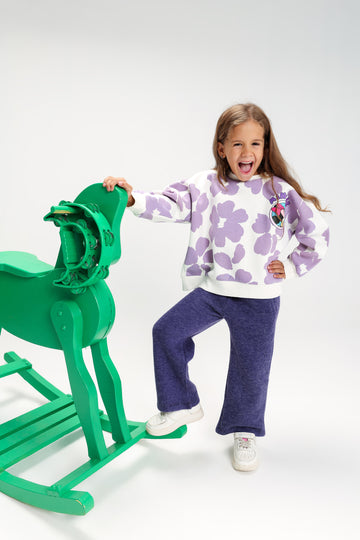 Girls’ Minnie Mouse Melton Cotton Winter Outfit – 2-Piece Sweatshirt & Wide-Leg Pants Set (white & purple)