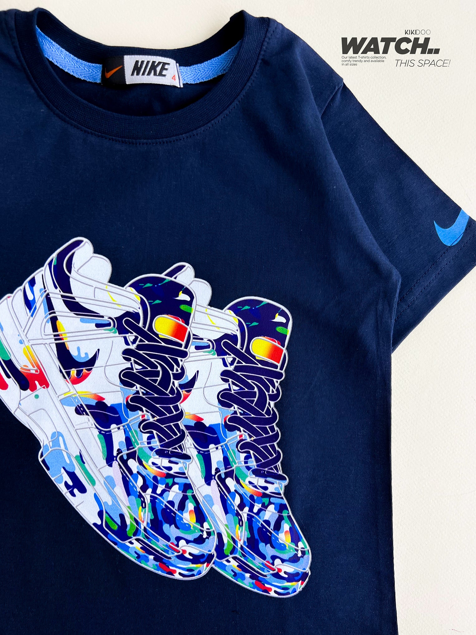Boys' Black T-Shirt with Colorful Sneaker Print & Cyan Nike Shorts Set