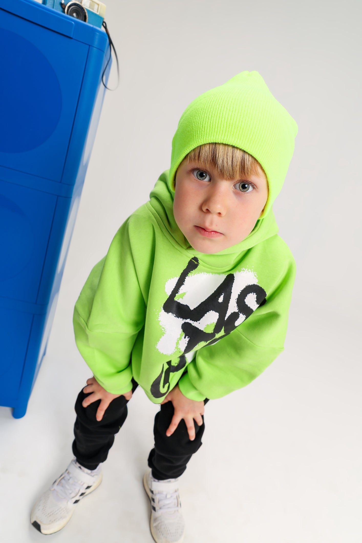 Boys’ Neon Green & Black Melton Cotton Winter Tracksuit – “Last To Go” Printed Hoodie & Pants Set