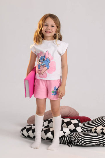 Girls Stitch Print Summer Short Set