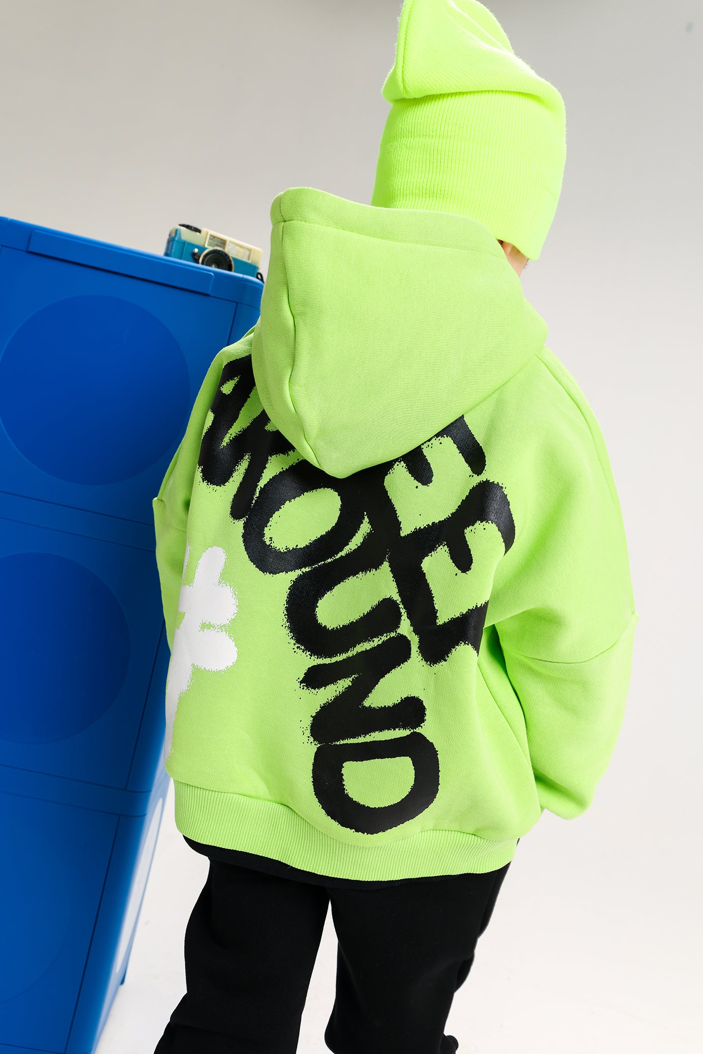 Boys’ Neon Green & Black Melton Cotton Winter Tracksuit – “Last To Go” Printed Hoodie & Pants Set