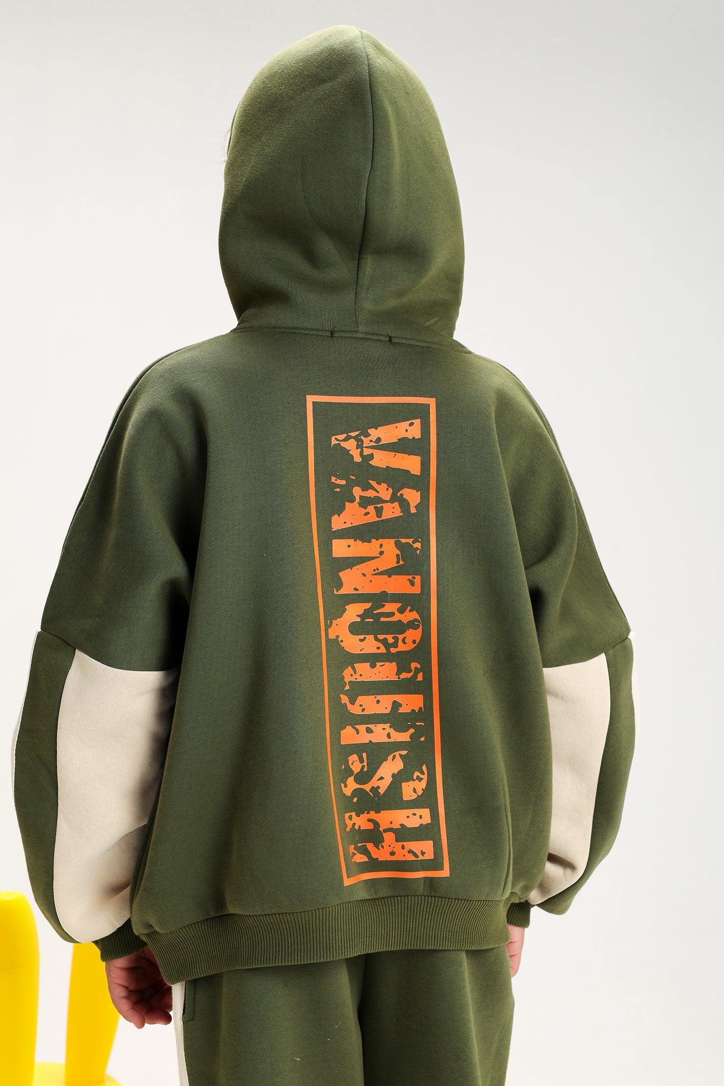 Boys’ Olive Green Melton Cotton Winter Tracksuit – Goku Printed Hoodie & Pants Set