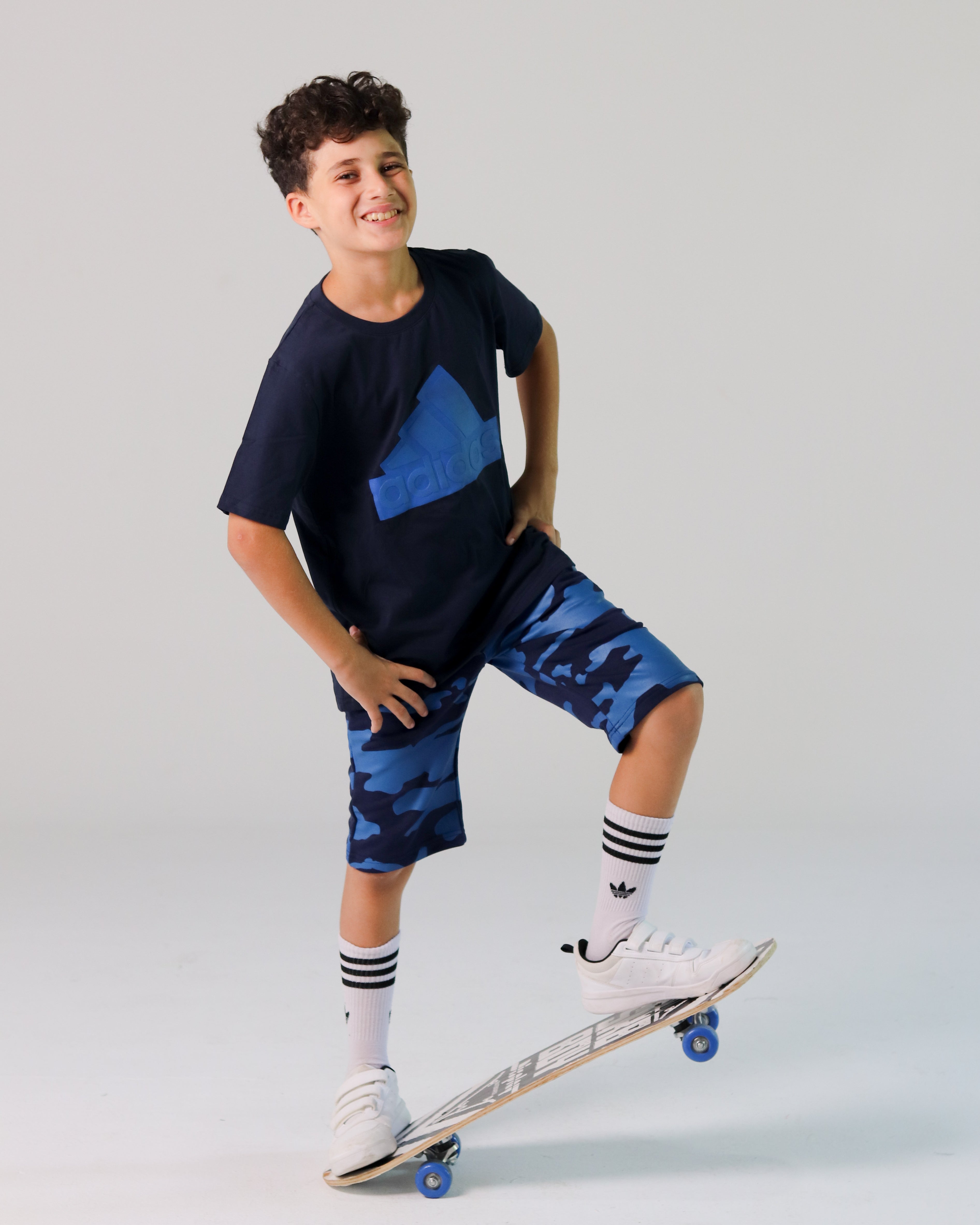 Adidas Boys’ Sport Set – Black Tee with Blue Logo & Camo Shorts