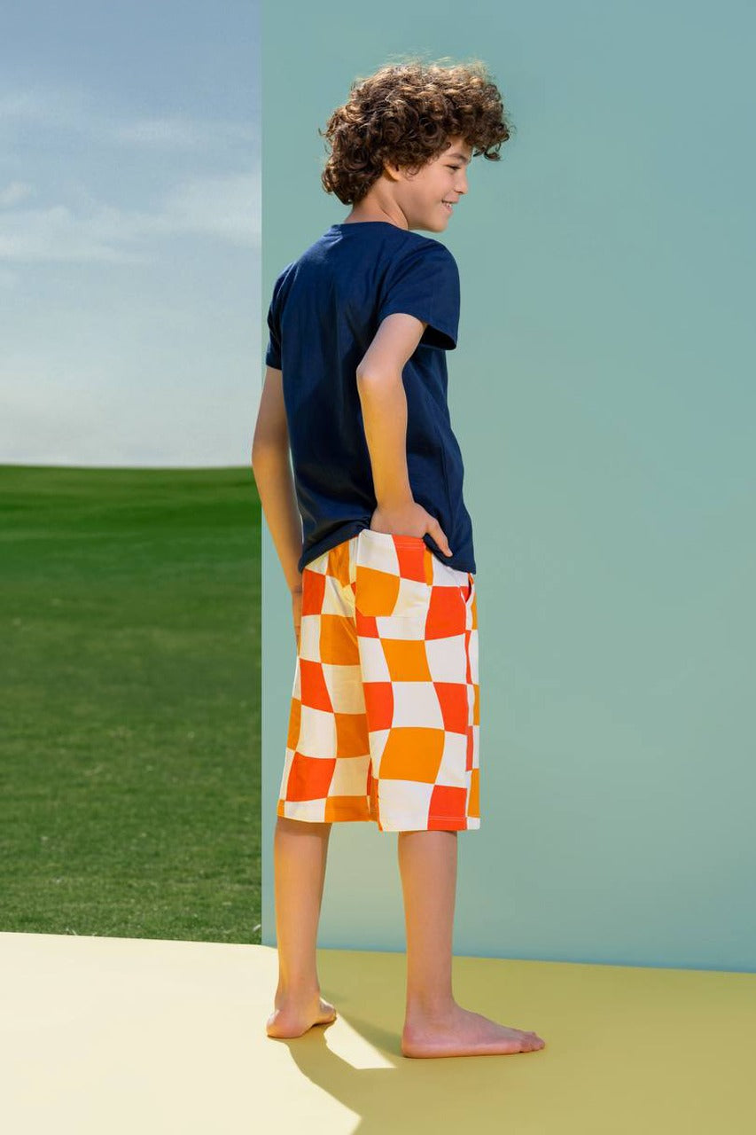 Boys Surf Skate Club Summer Set – Navy Tee & Checkered Shorts