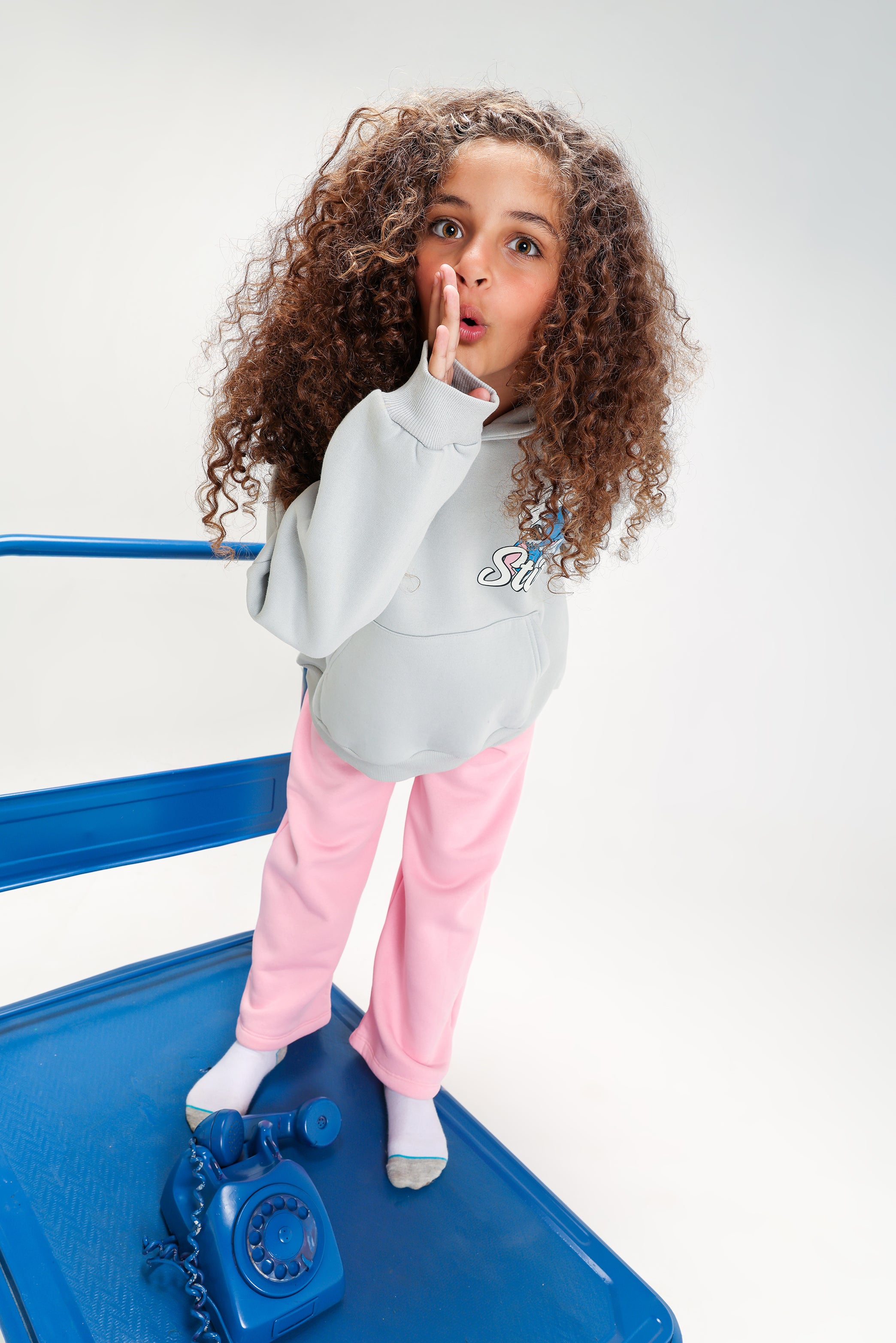 Girls’ Oversized Stitch Hoodie – Grey