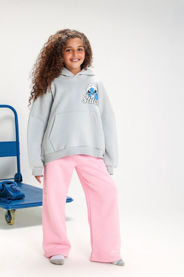 Girls’ Oversized Stitch Hoodie – Grey