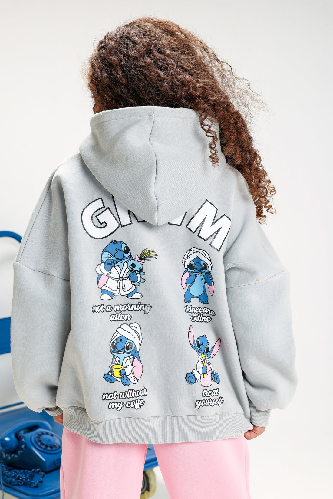 Girls’ Oversized Stitch Hoodie – Grey